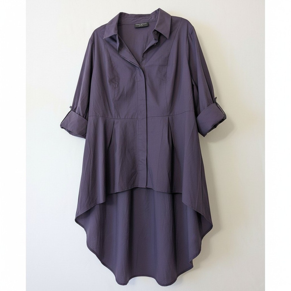 Lane Bryant Illusion Extreme High Low Tunic Womens 14 Purple NWT Roll Tab Sleeve